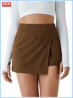 High Waisted Corduroy Mini Skirt with Built-in Liner Shorts